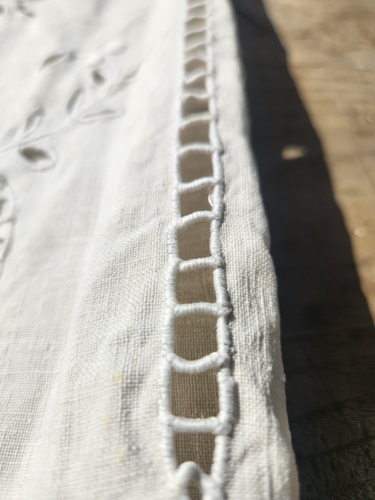 Antique French Cutwork Embroidered Cotton Square Tablecloth 140x140cm
