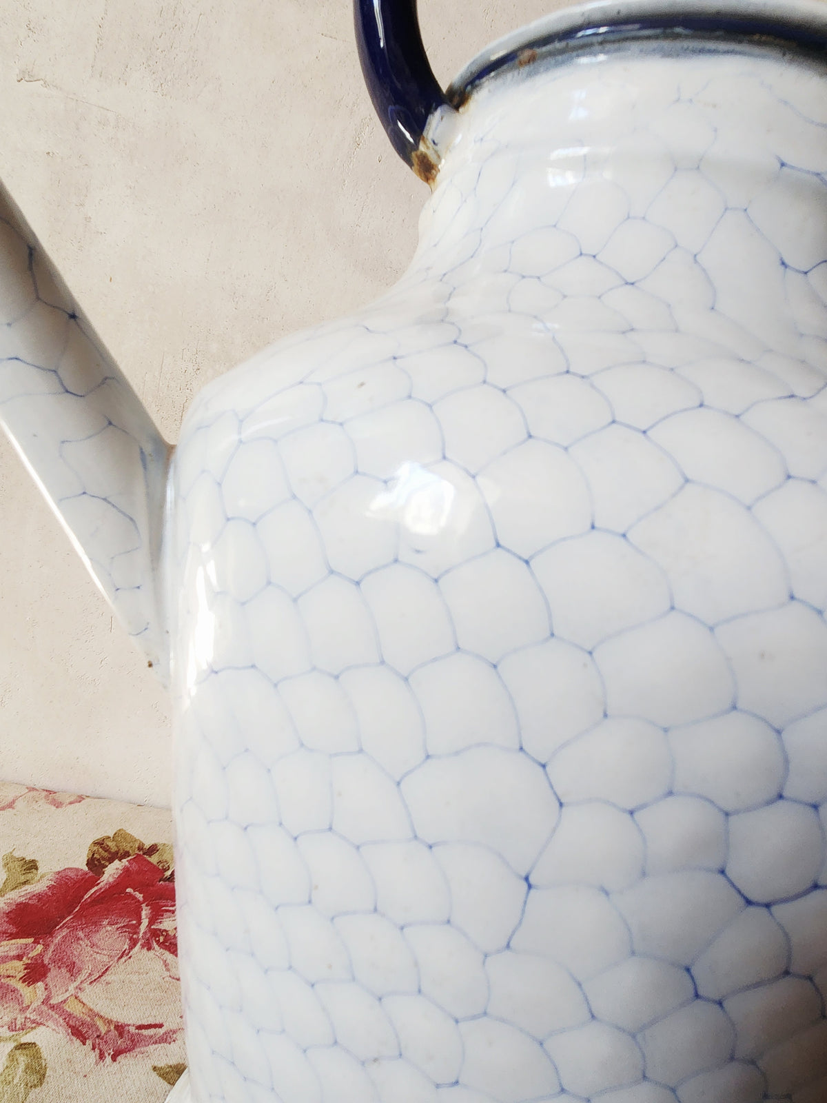 Antique French Large Enamel Watering Can