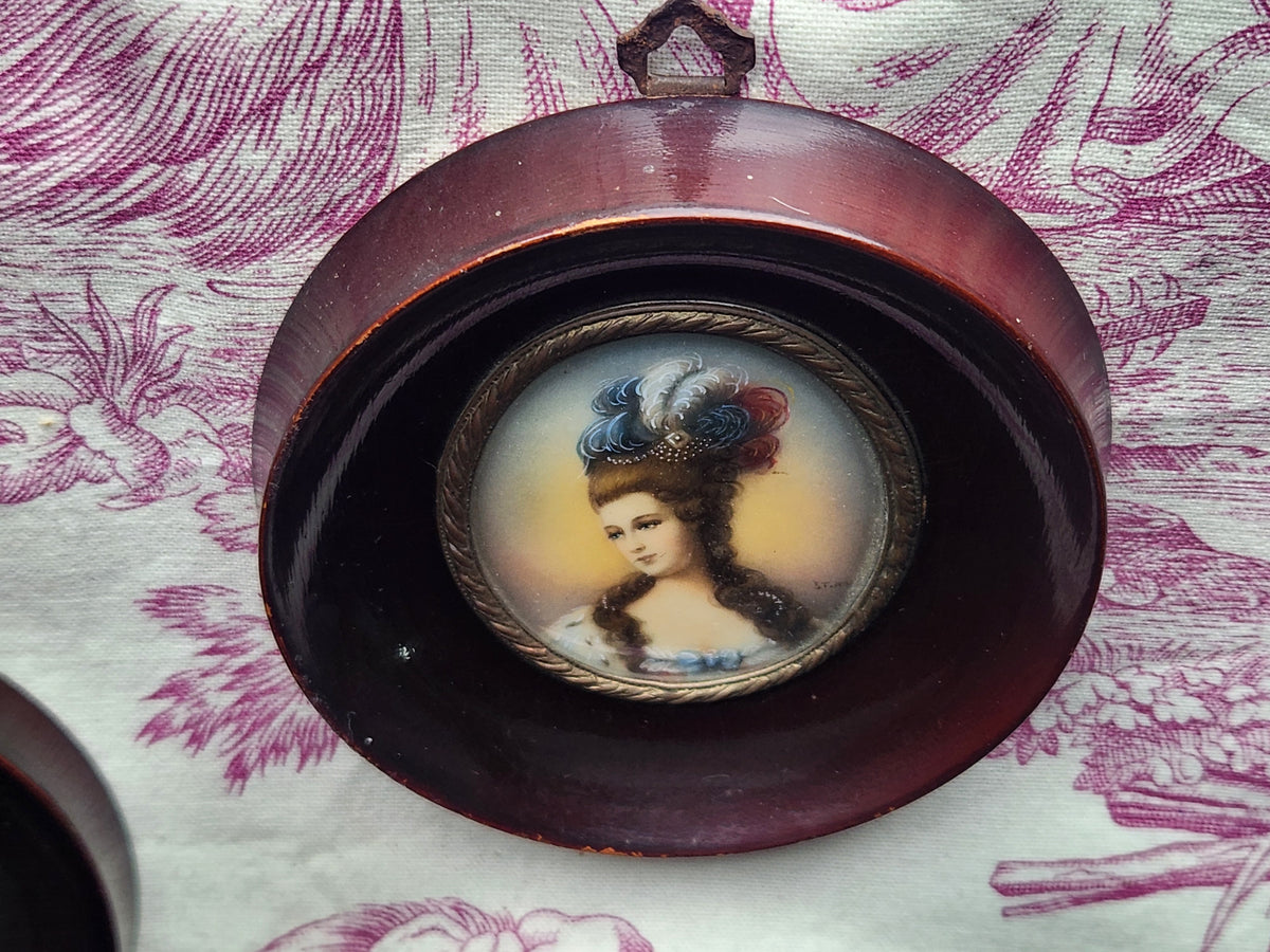 Antique French Signed Miniature Portraits 1800s Louis XVI Style