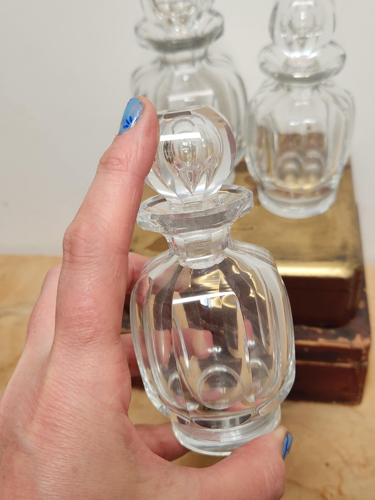 Vintage 3x Baccarat Malmaison Flat Cut Clear Crystal Perfume Bottles With Stoppers