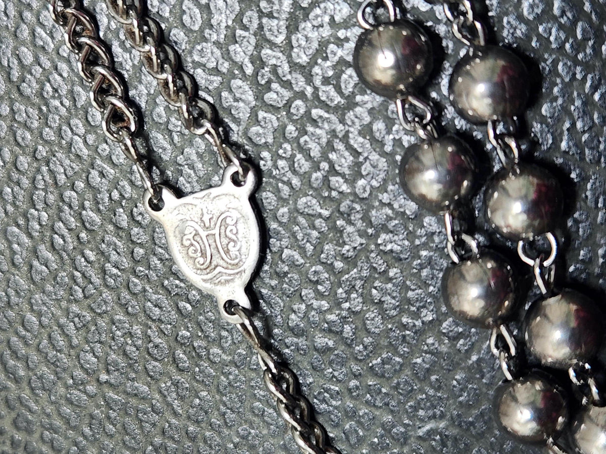Vintage French Lourdes Rosary: Silver Metal Beads, Souvenir