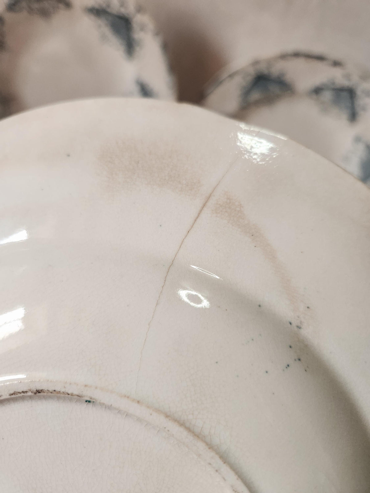 Antique French Ironstone 19th Century Longwy Byzantine Hollow Plates Blue Transferware