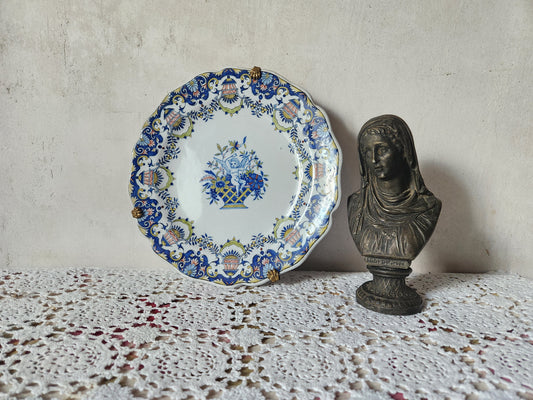 Antique Quimper First Mark 'HB' Plate French 19th Century Cherub