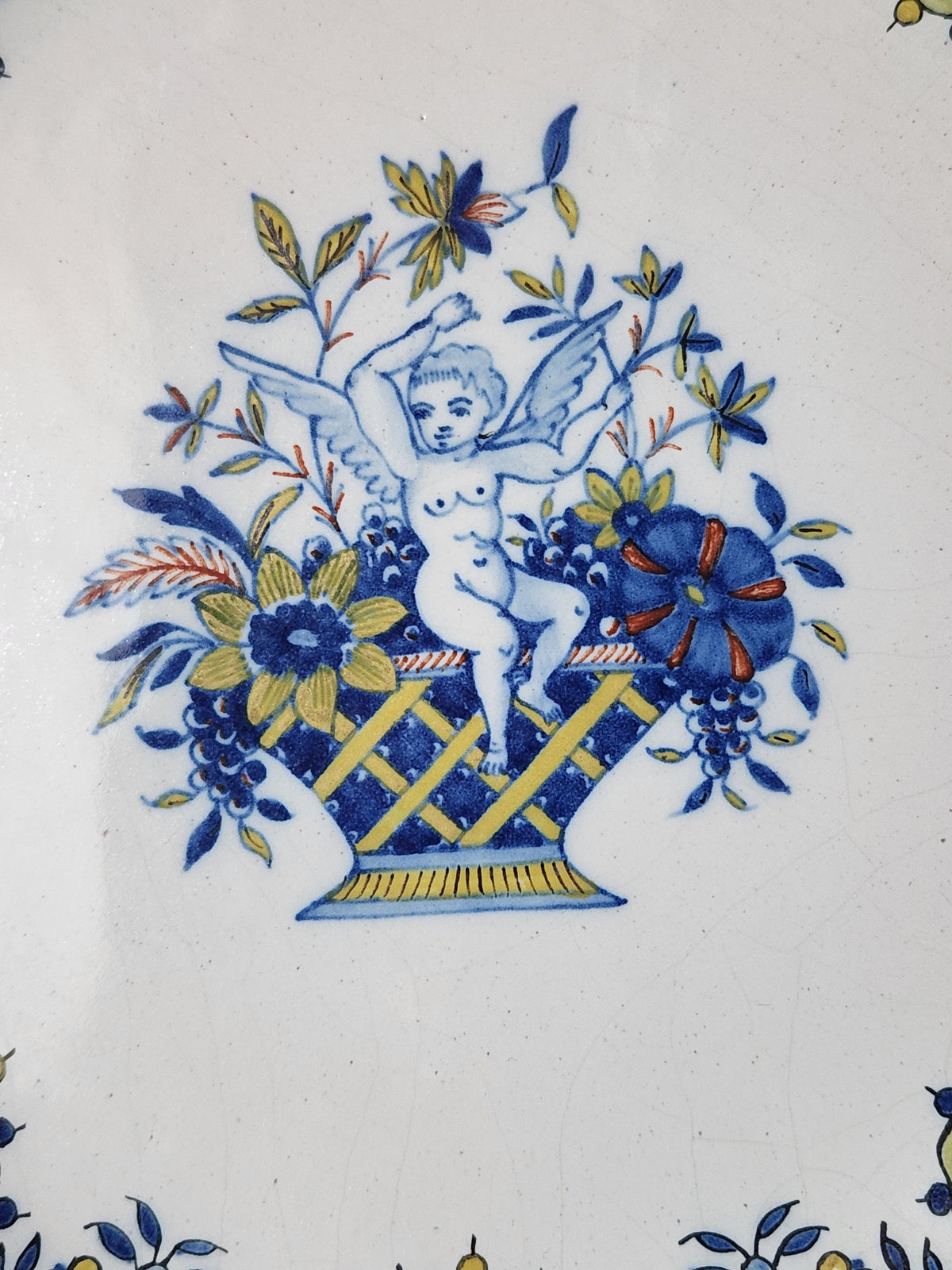 Antique Quimper First Mark 'HB' Plate French 19th Century Cherub