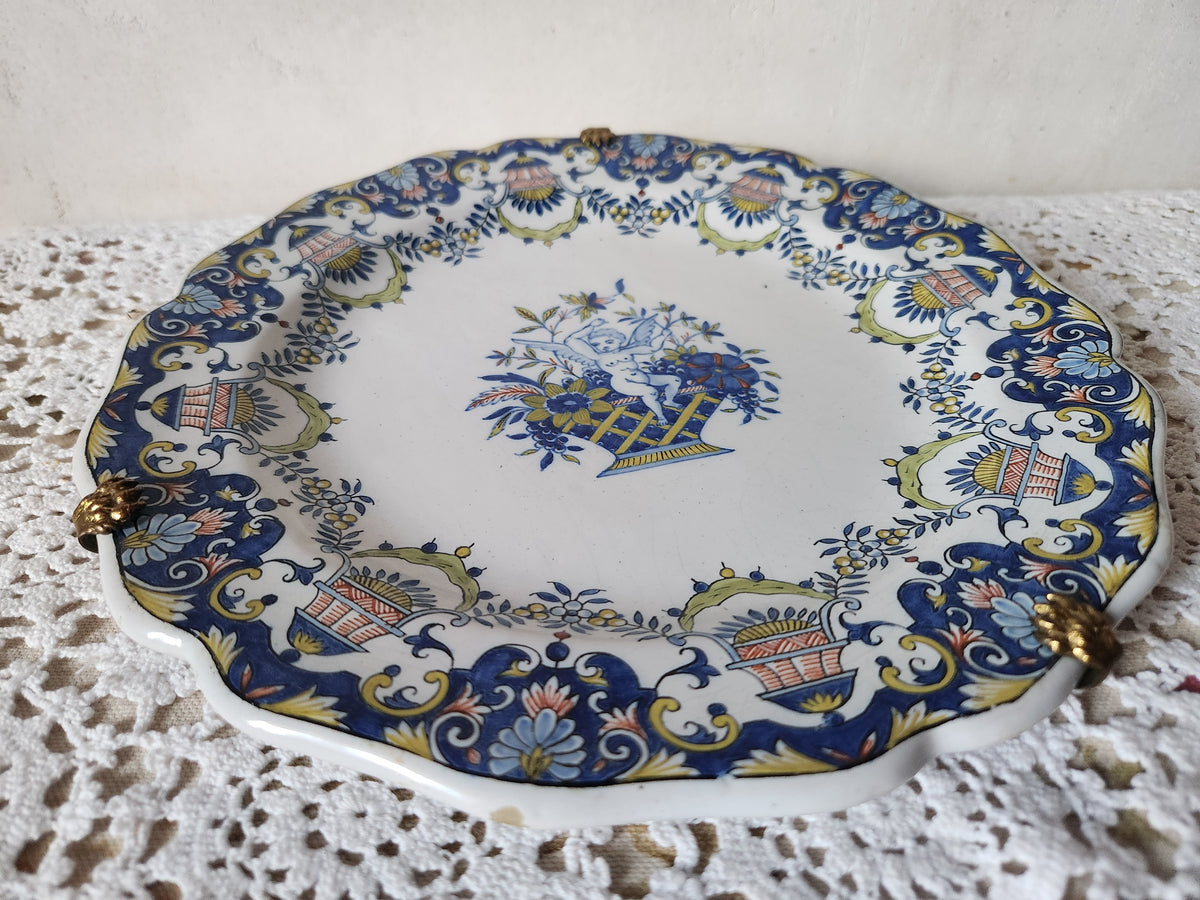 Antique Quimper First Mark 'HB' Plate French 19th Century Cherub