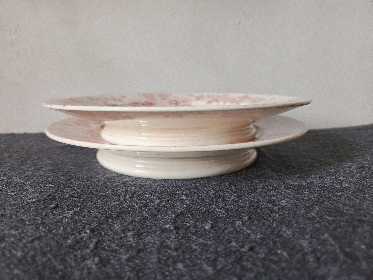 Antique French 1900 Sarreguemines Faience Cake Stands