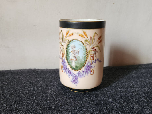 Antique French Unique Hand Painted Small Glass Vase