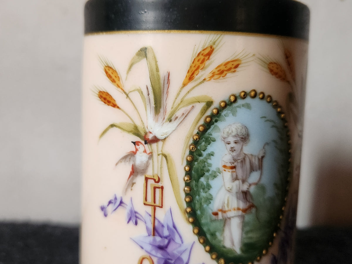 Petit vase ancien en verre, peint à la main, modèle unique français