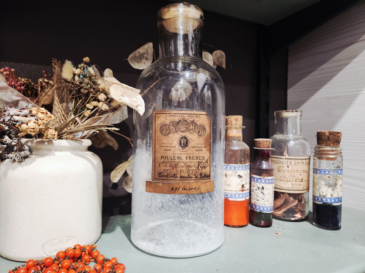 Antike große französische Apothekerflasche von Poulenc Frères, Anfang 1900