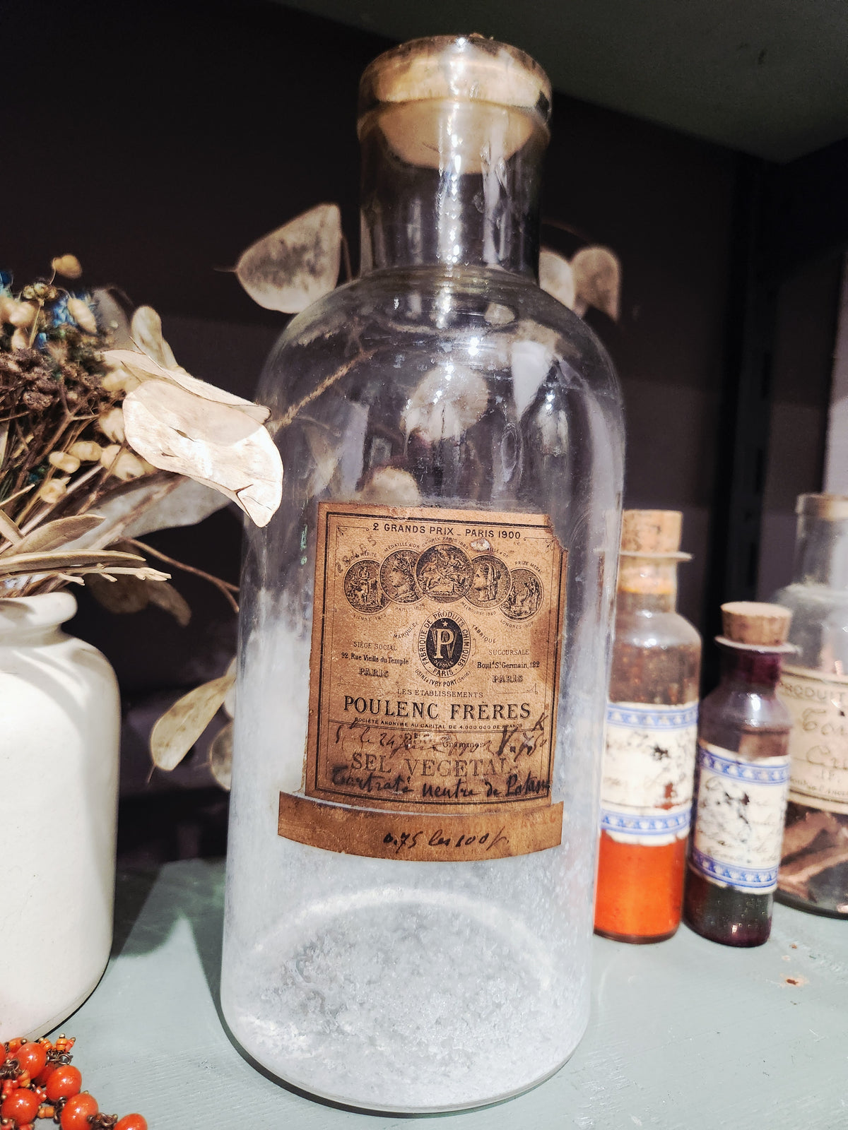 Antike große französische Apothekerflasche von Poulenc Frères, Anfang 1900
