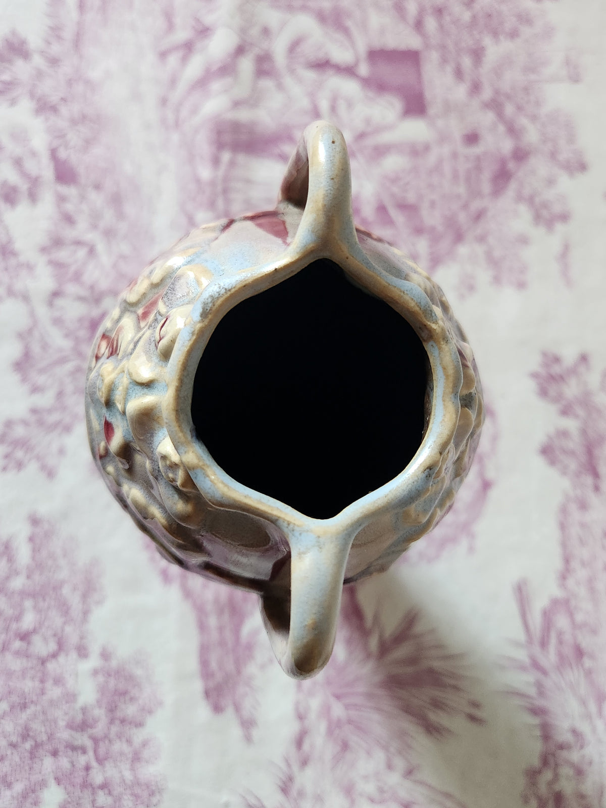 Antique 1900s Art Nouveau Floral Relief Burgundy Barbotine Vase