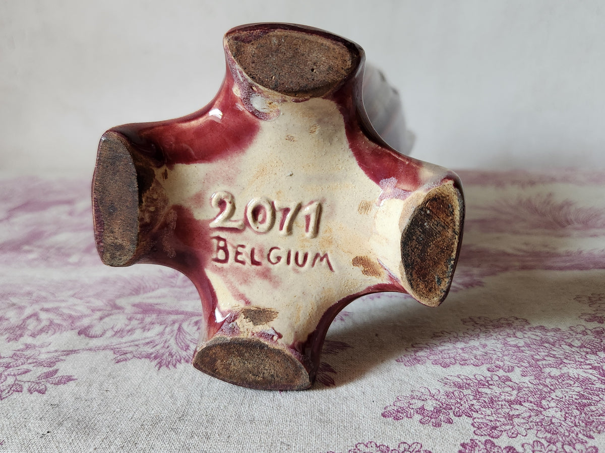 Antique 1900s Art Nouveau Floral Relief Burgundy Barbotine Vase