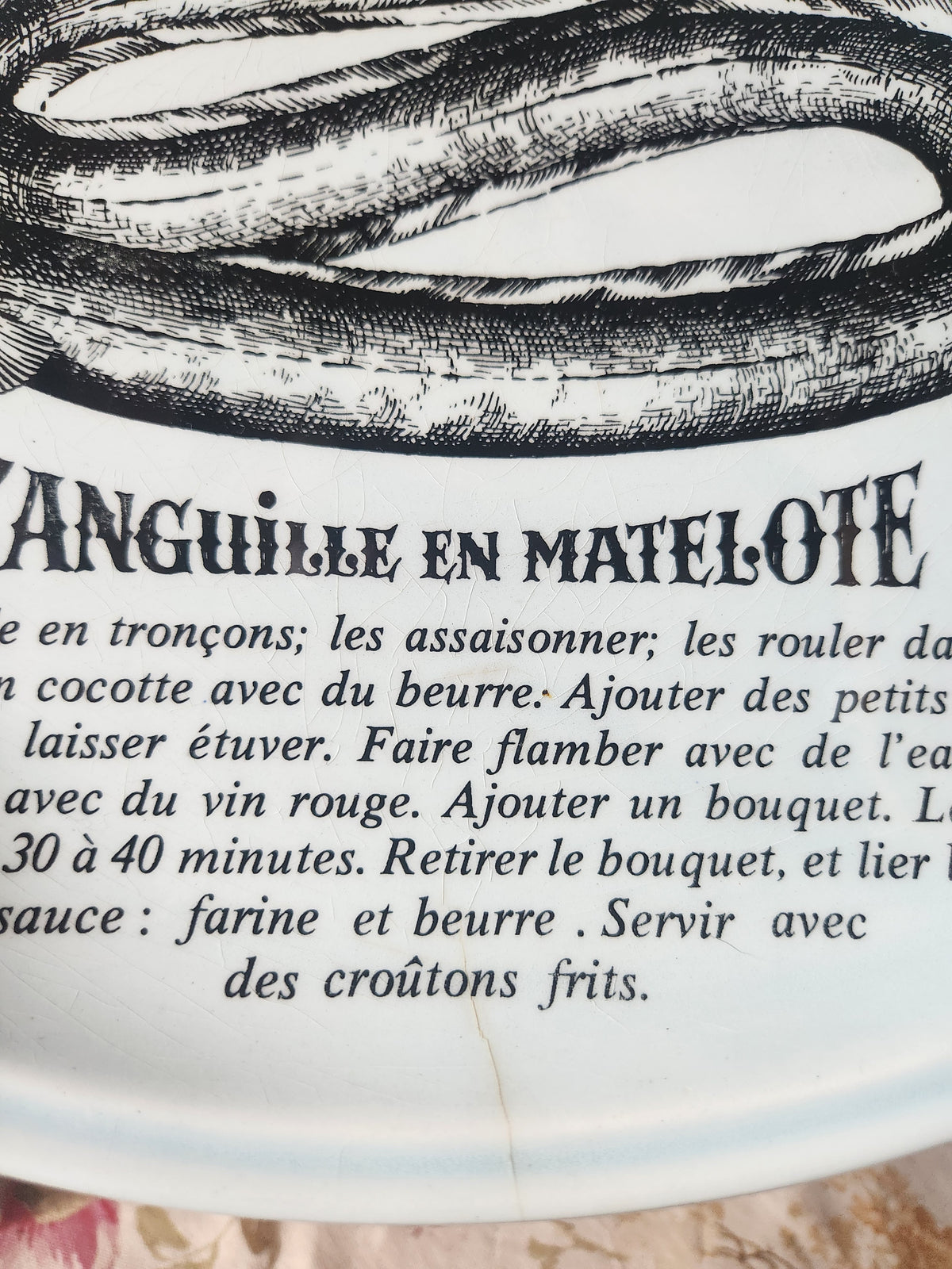 Platos franceses vintage para pescado GIEN con recetas, juego de 6 de la década de 1970