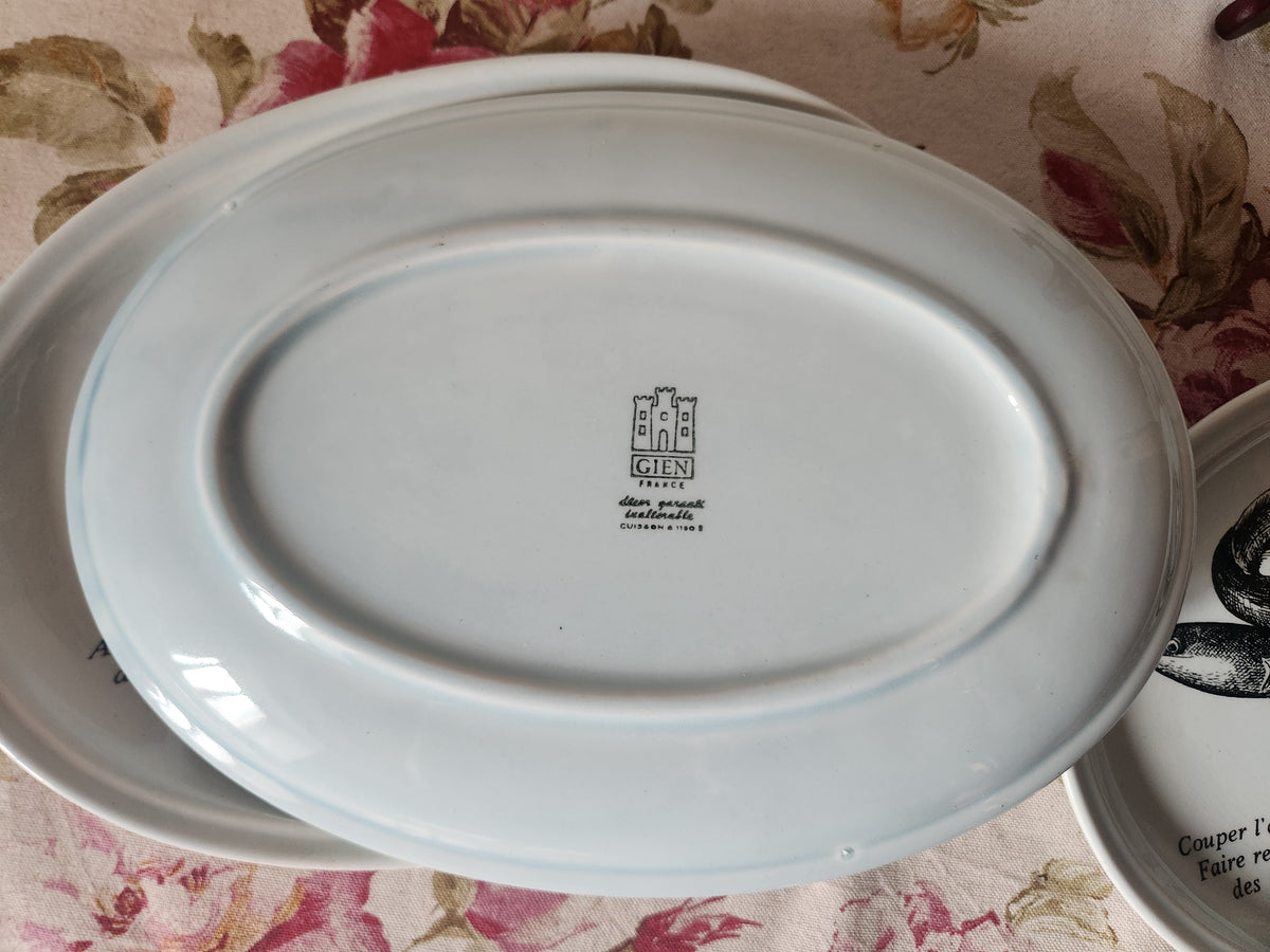 Platos franceses vintage para pescado GIEN con recetas, juego de 6 de la década de 1970