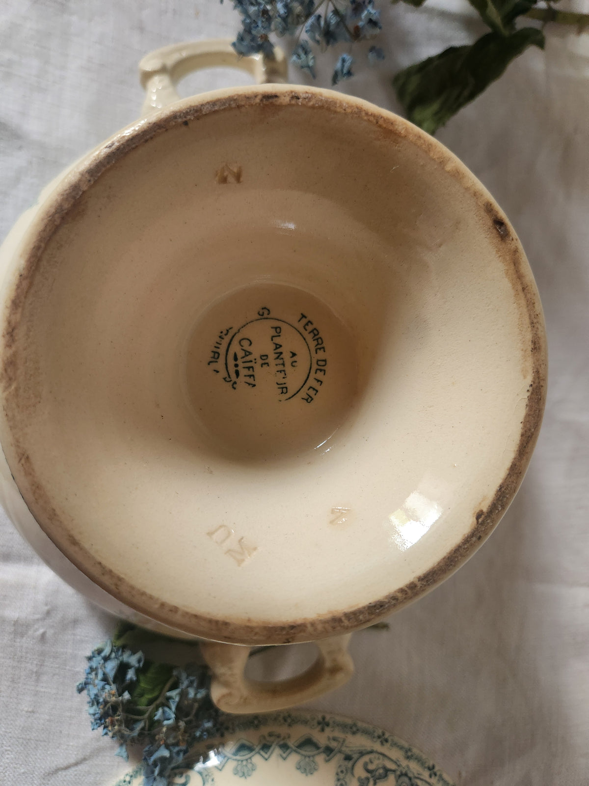 Antique French 19th Century Ironstone Tureen Bowl Au Planter De Caiffa
