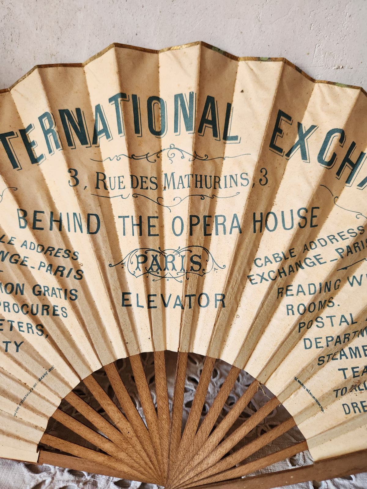 Antique Folding Fan Publicity Ephemera for 'The International Exchange' in Paris