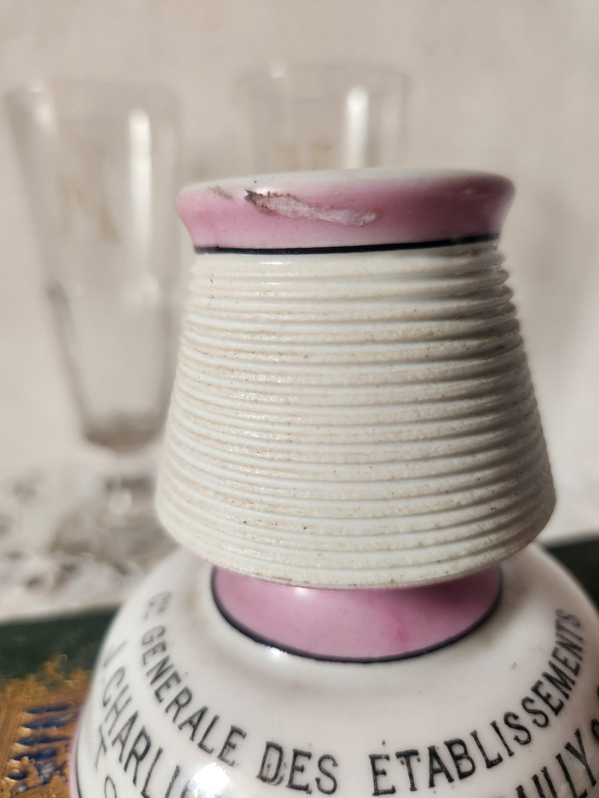 Antique French Bistro Porcelain Pyrogene Match Striker Pot Toulouse Charlionais Pourailly.