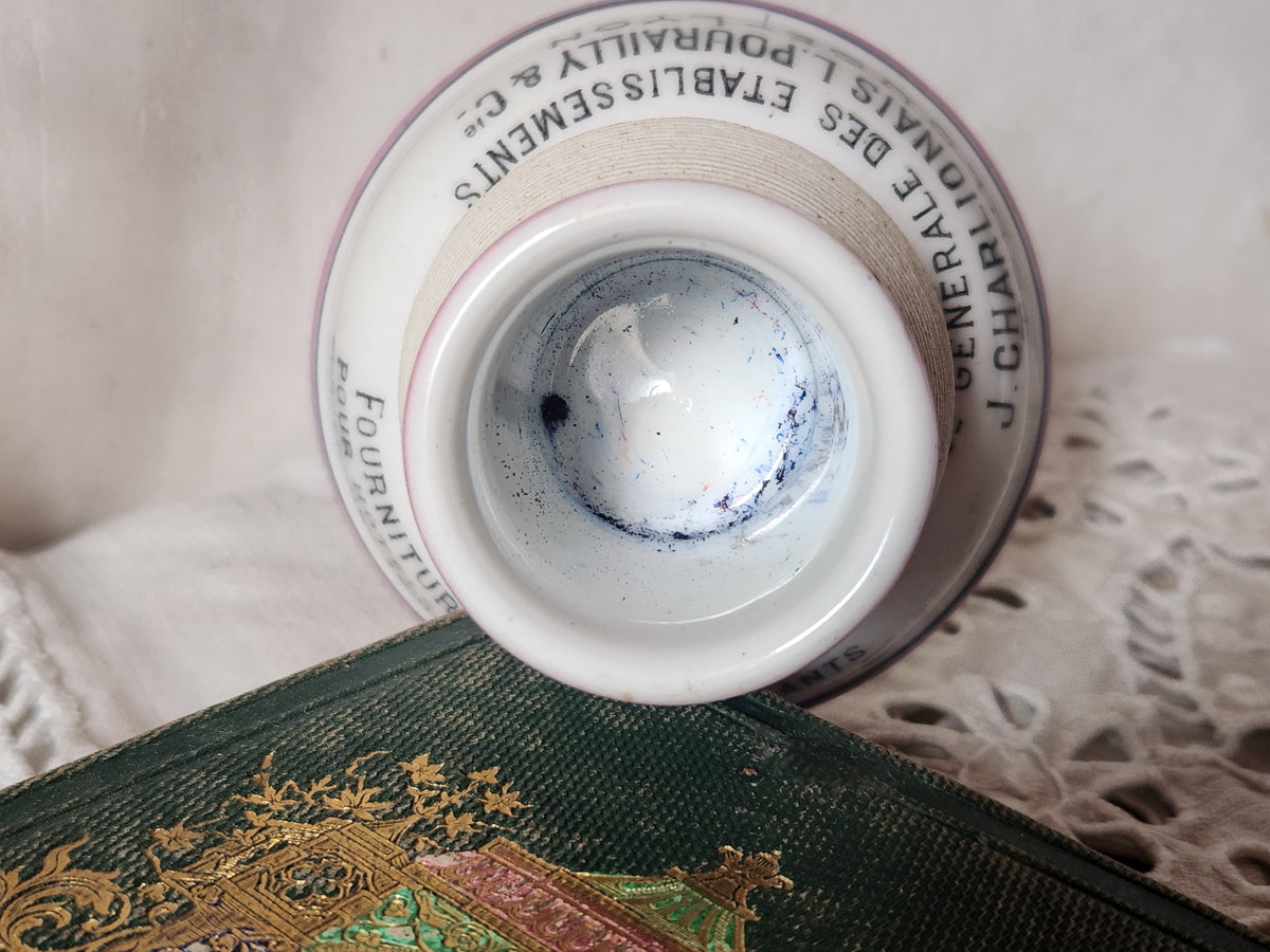 Antique French Bistro Porcelain Pyrogene Match Striker Pot Toulouse Charlionais Pourailly.
