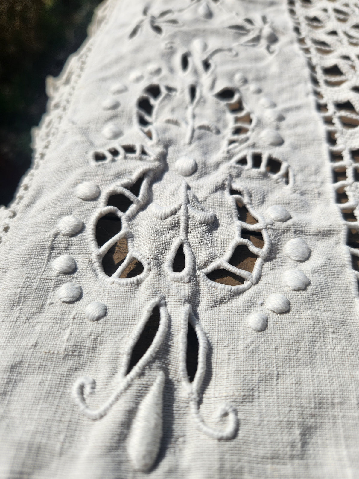 Antique French Cutwork Embroidered Cotton Square Tablecloth 140x140cm