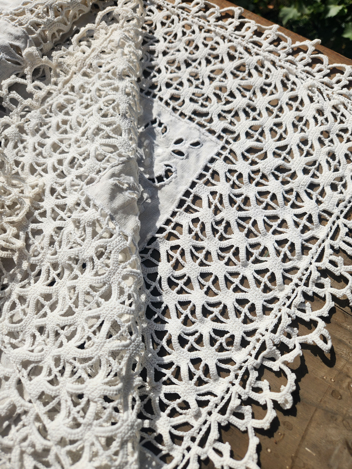 Antique French Cutwork Embroidered Cotton Square Tablecloth 140x140cm