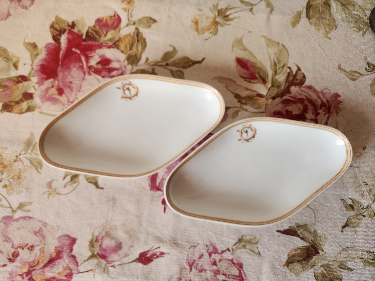 Antique French Porcelain Ravier Dish Monogrammed 'DL' by Cie Generale Toulouse