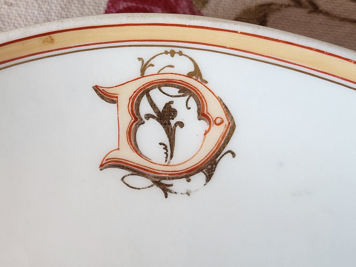 Antique French Porcelain Ravier Dish Monogrammed 'DL' by Cie Generale Toulouse