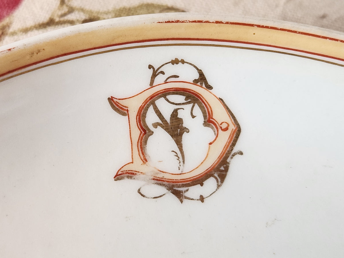 Antique French Porcelain Ravier Dish Monogrammed 'DL' by Cie Generale Toulouse