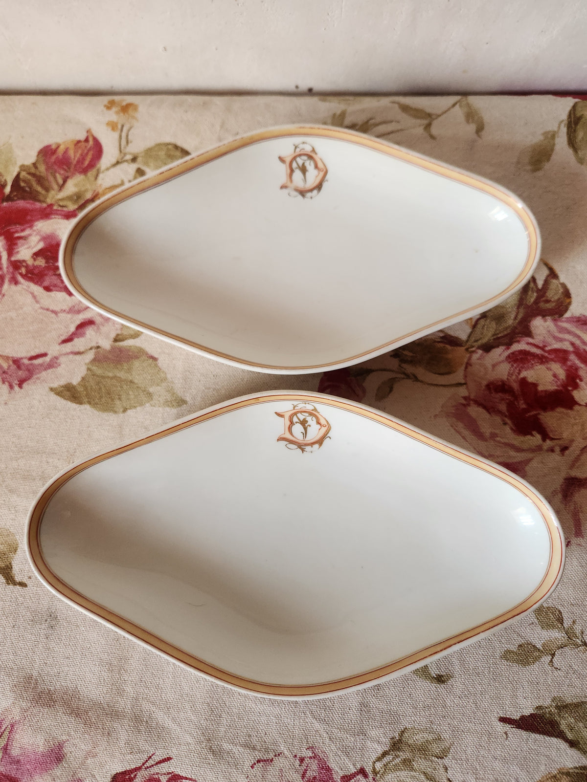 Antique French Porcelain Ravier Dish Monogrammed 'DL' by Cie Generale Toulouse