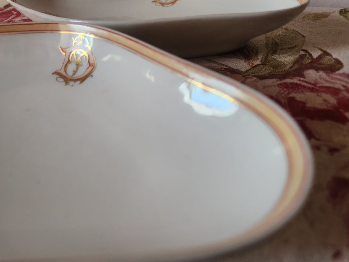 Antique French Porcelain Ravier Dish Monogrammed 'DL' by Cie Generale Toulouse
