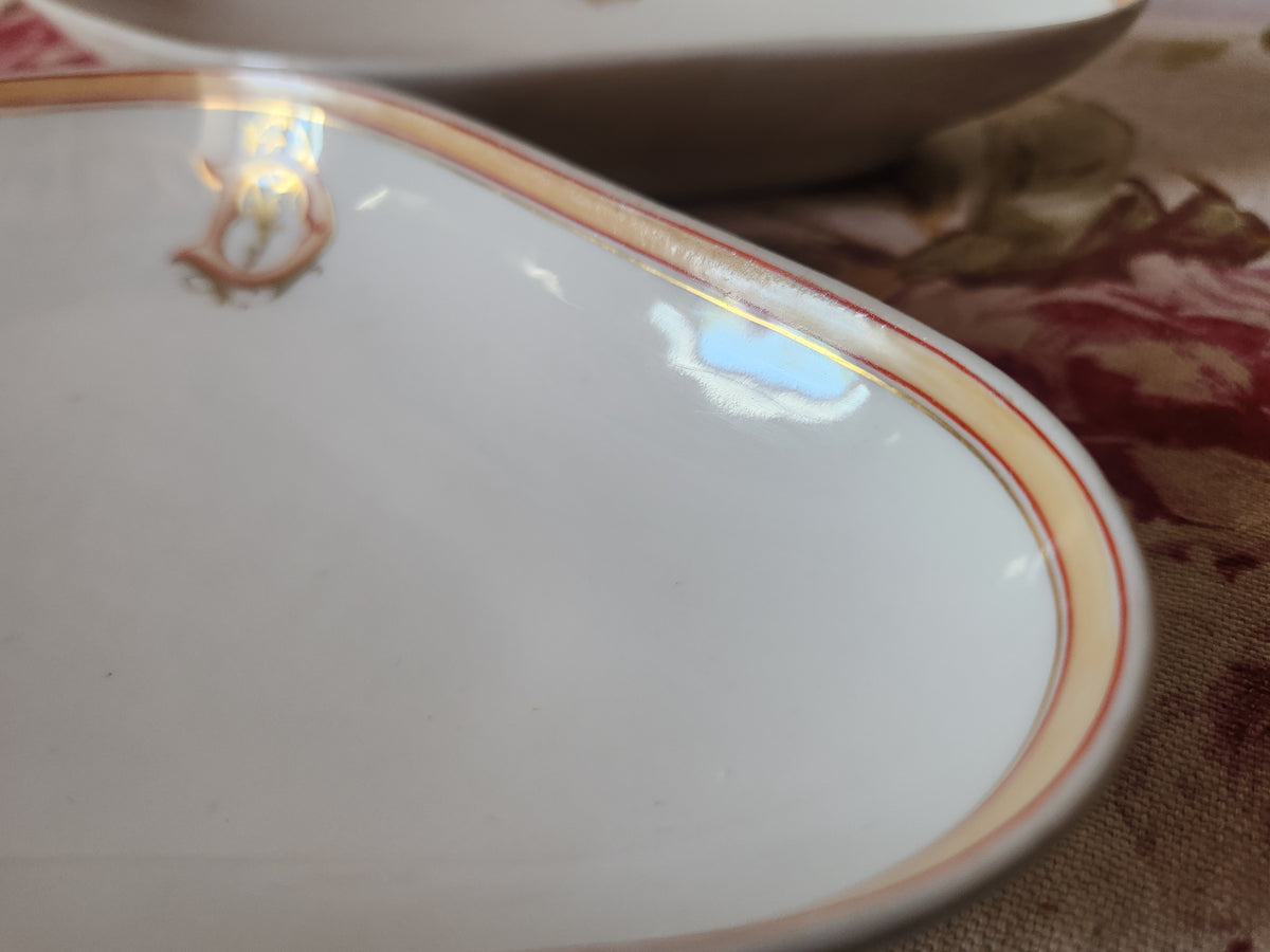 Antique French Porcelain Ravier Dish Monogrammed 'DL' by Cie Generale Toulouse