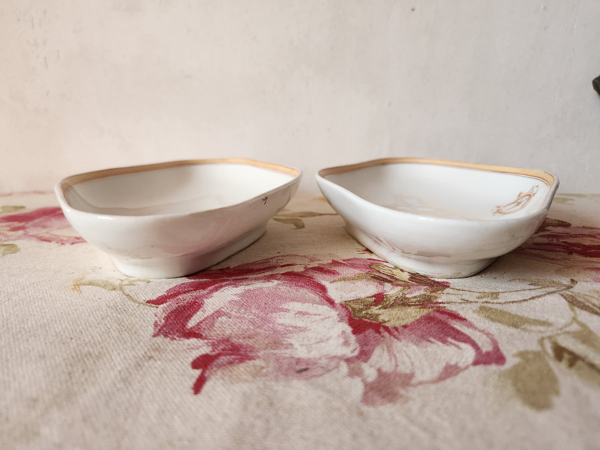 Antique French Porcelain Ravier Dish Monogrammed 'DL' by Cie Generale Toulouse