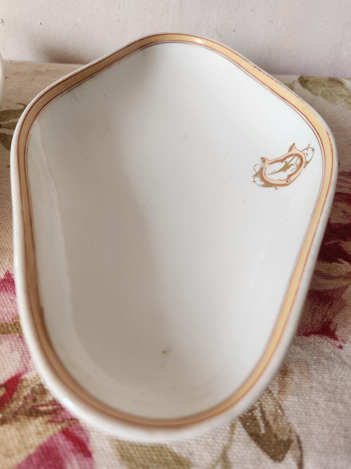 Antique French Porcelain Ravier Dish Monogrammed 'DL' by Cie Generale Toulouse