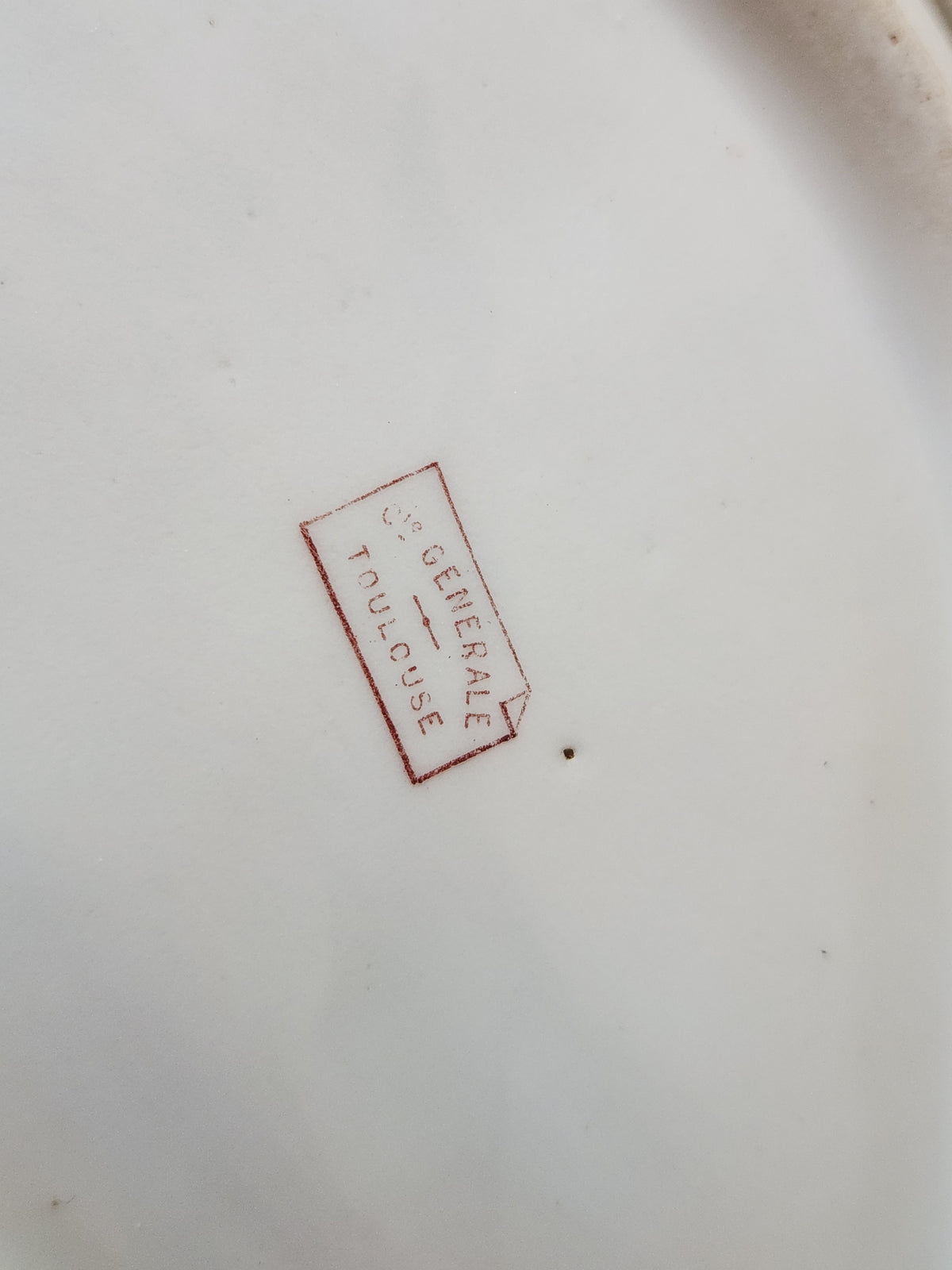 Antique French Porcelain Ravier Dish Monogrammed 'DL' by Cie Generale Toulouse