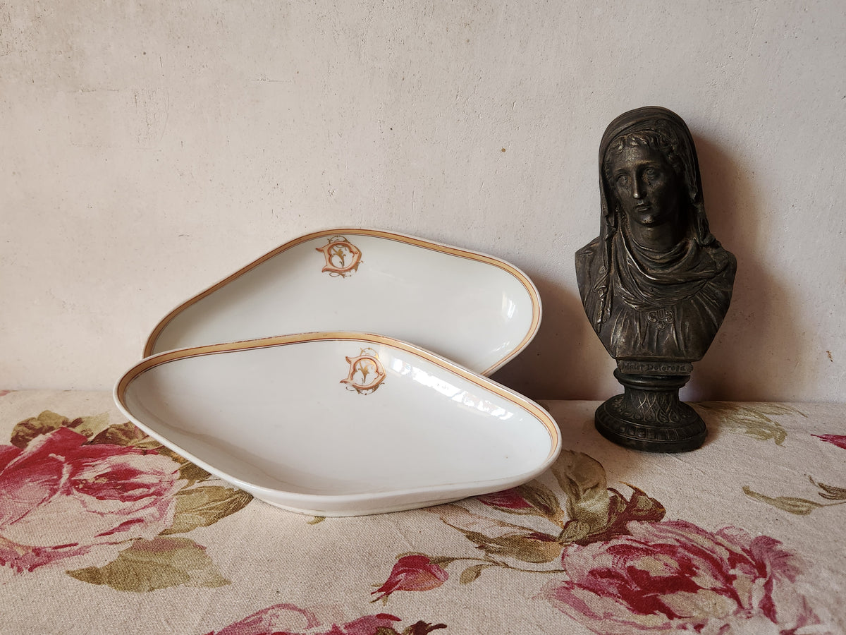 Antique French Porcelain Ravier Dish Monogrammed 'DL' by Cie Generale Toulouse