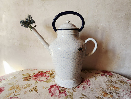 Antique French Large Enamel Watering Can