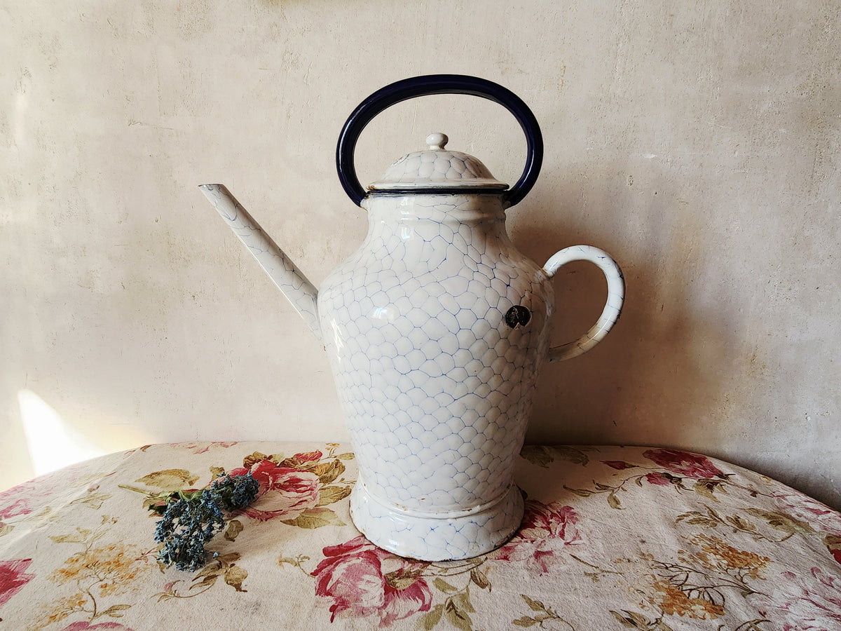 Antique French Large Enamel Watering Can