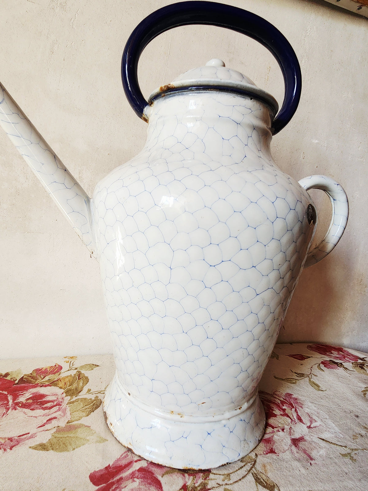 Antique French Large Enamel Watering Can