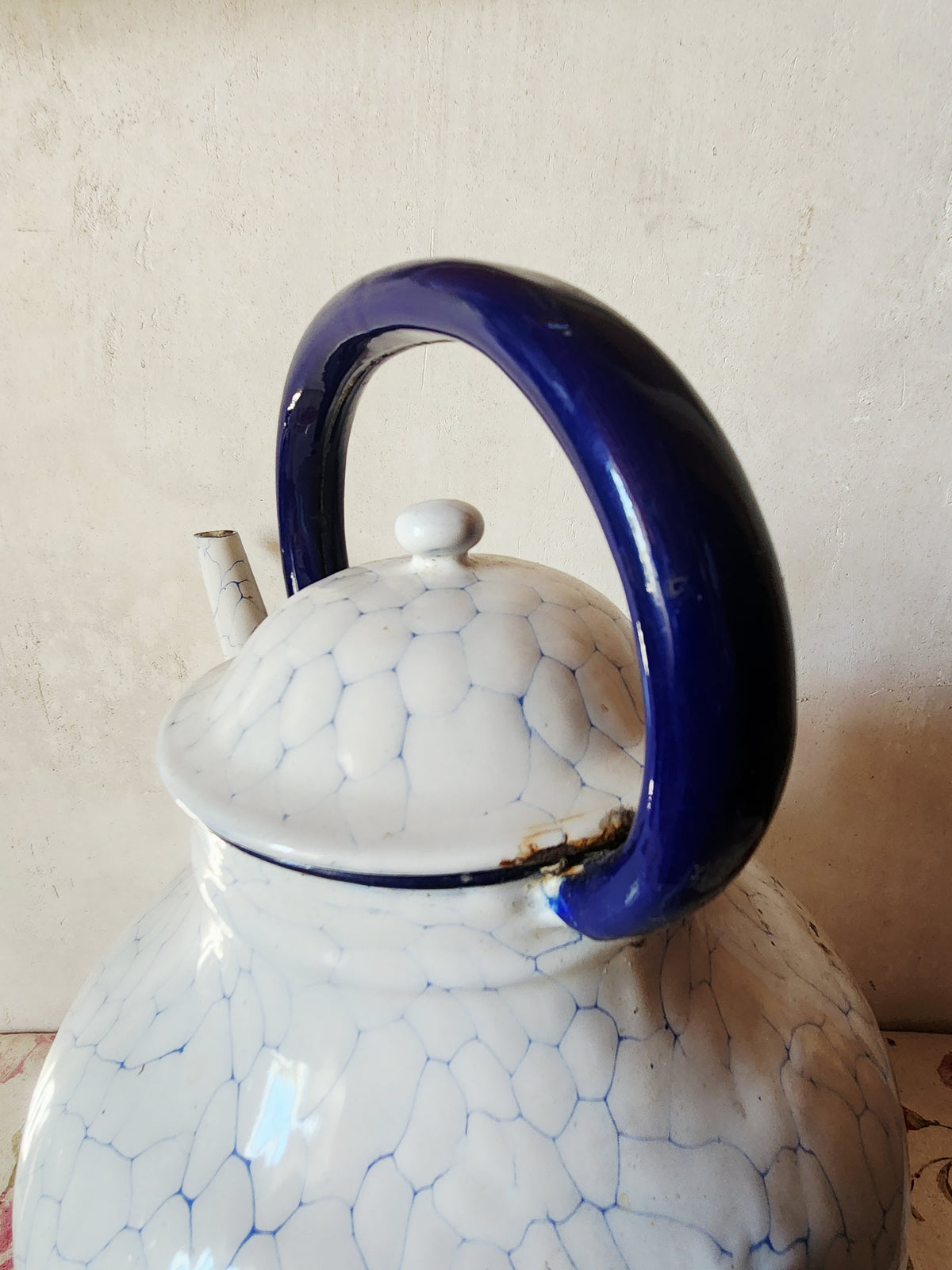 Antique French Large Enamel Watering Can