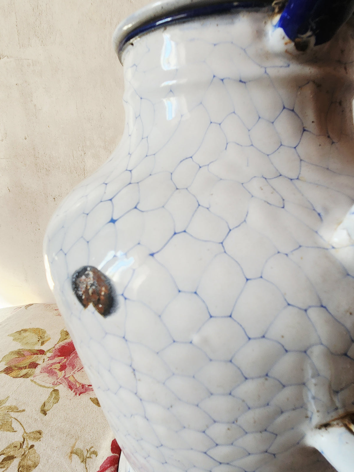 Antique French Large Enamel Watering Can