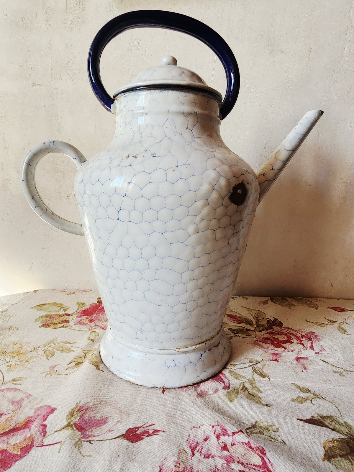 Antique French Large Enamel Watering Can