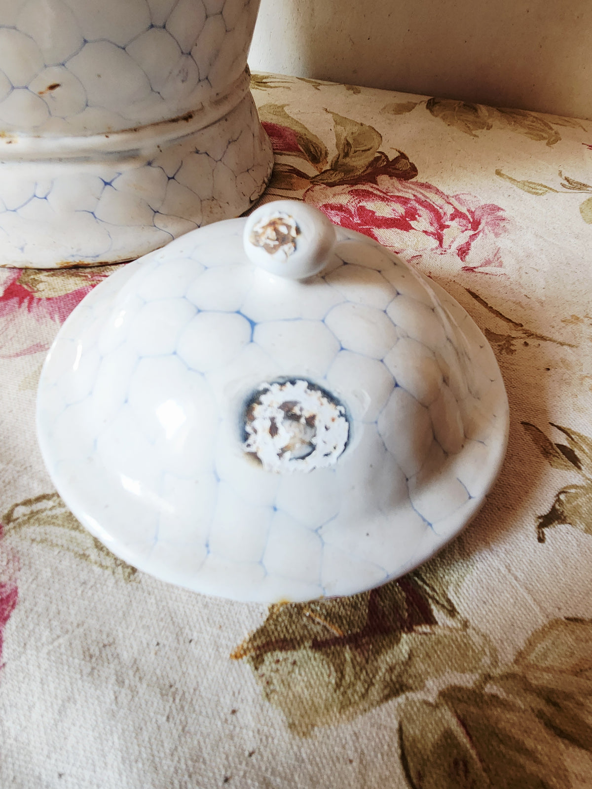 Antique French Large Enamel Watering Can