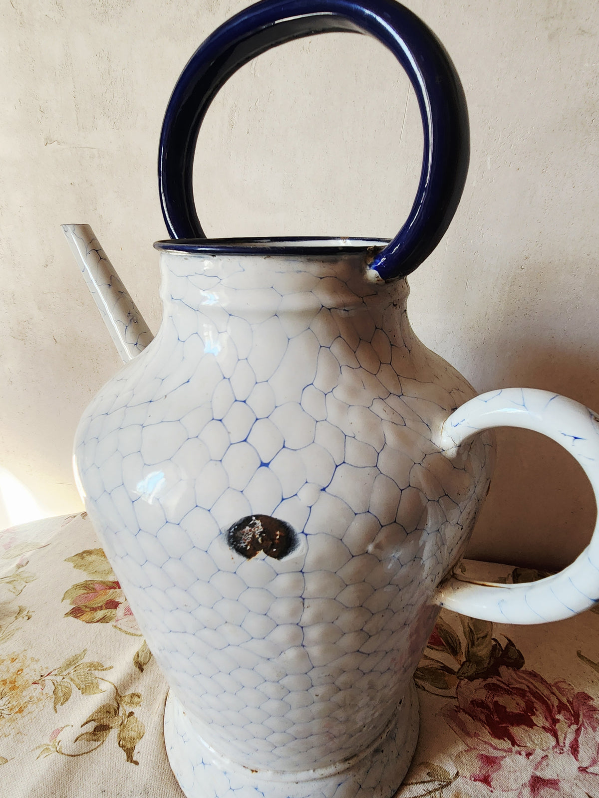 Antique French Large Enamel Watering Can