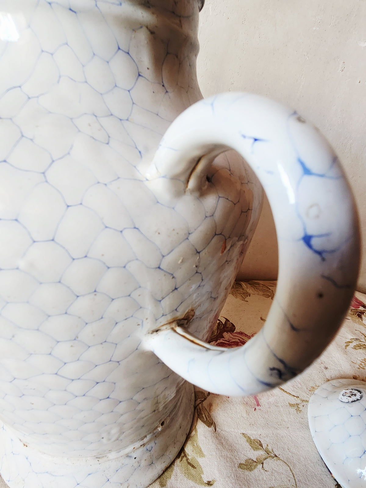 Antique French Large Enamel Watering Can