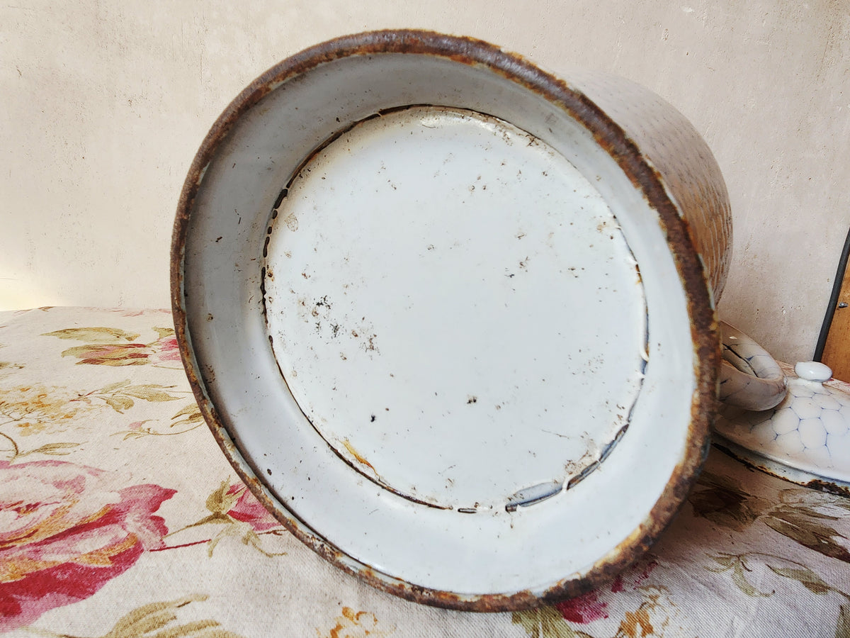 Antique French Large Enamel Watering Can