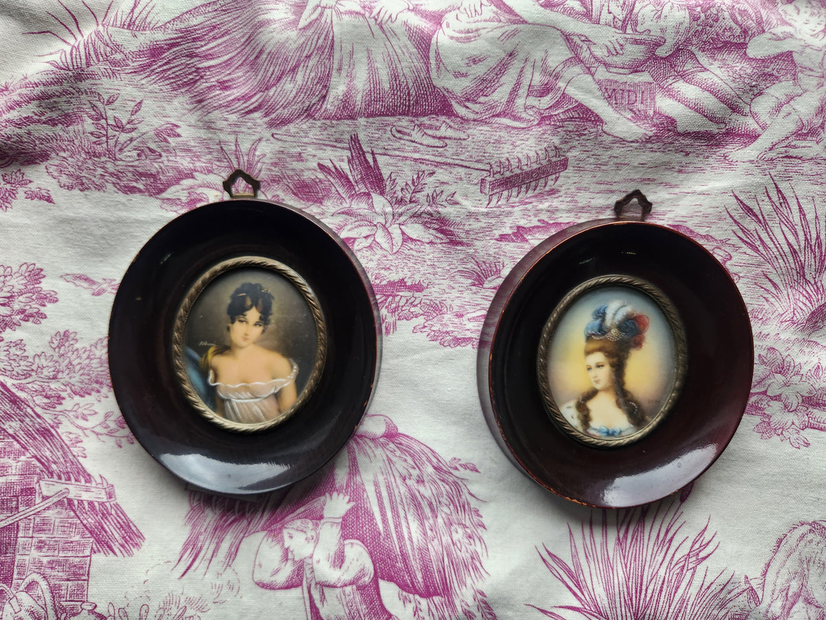 Antique French Signed Miniature Portraits 1800s Louis XVI Style