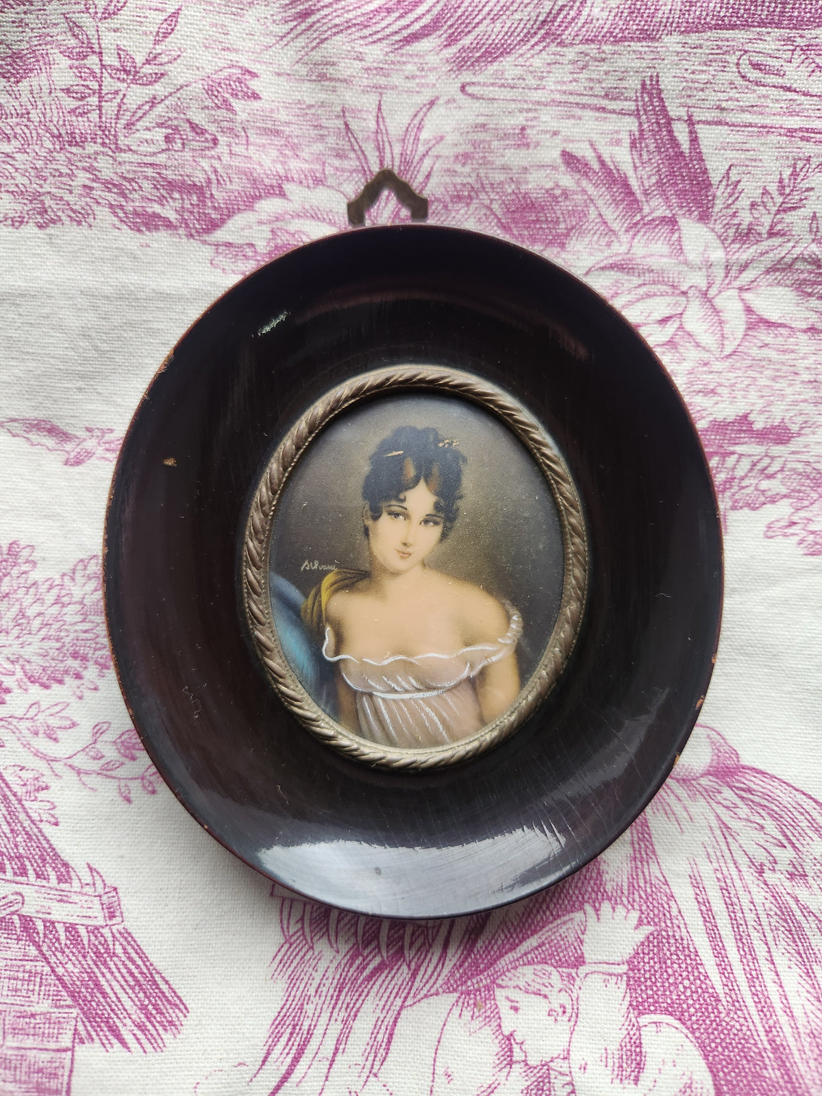 Antique French Signed Miniature Portraits 1800s Louis XVI Style