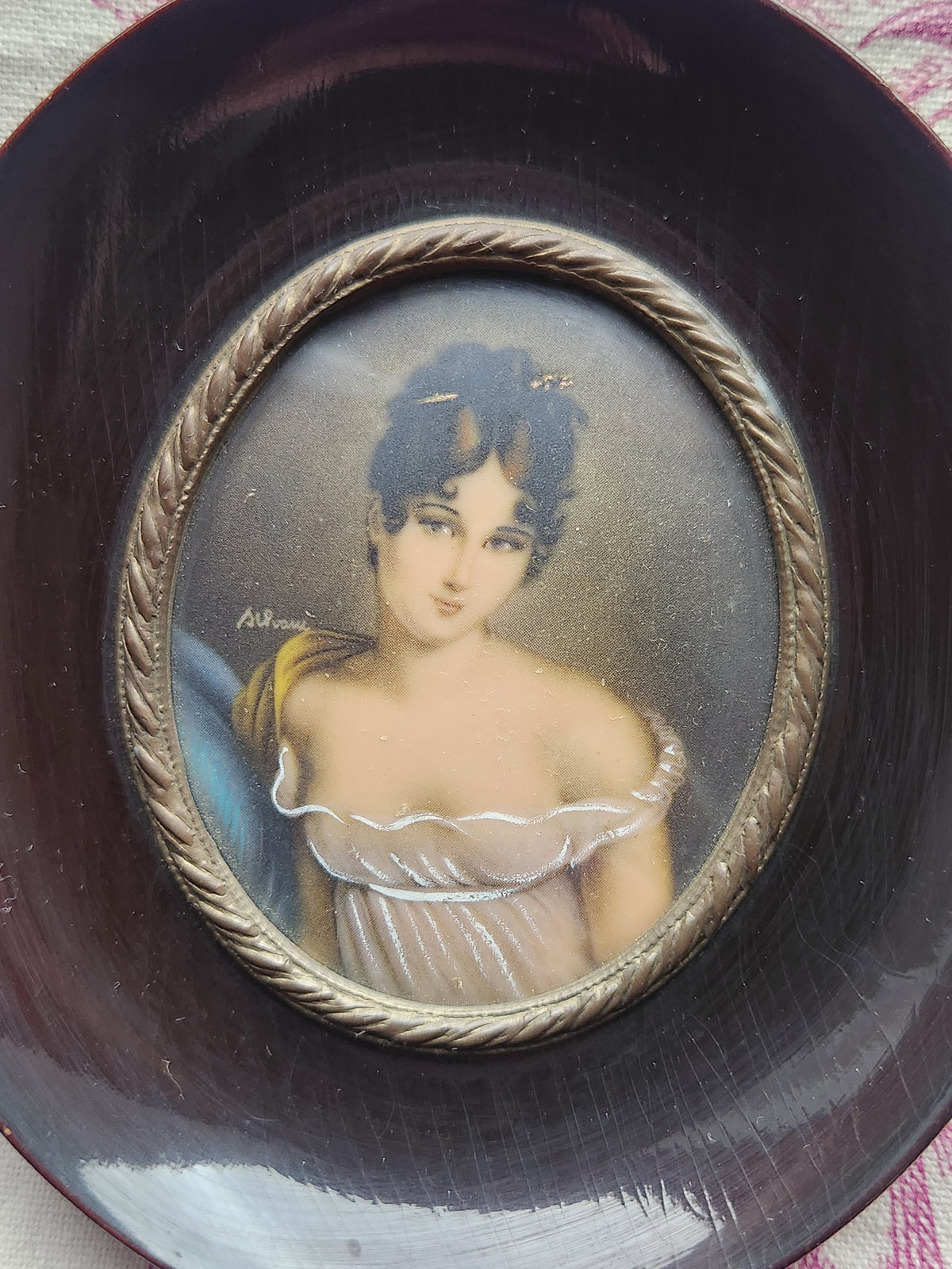 Antique French Signed Miniature Portraits 1800s Louis XVI Style