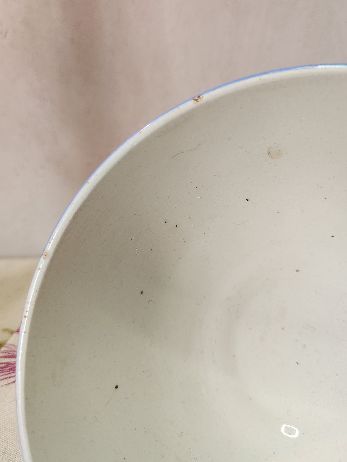 Vintage French 2x White & Blue Ironstone Breakfast Hot Chocolate Bowls