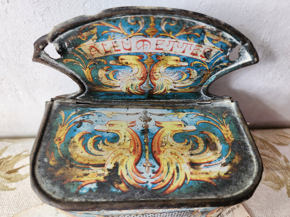 Antique French Tin Pyrogene Matches Holder For Wall Hanging