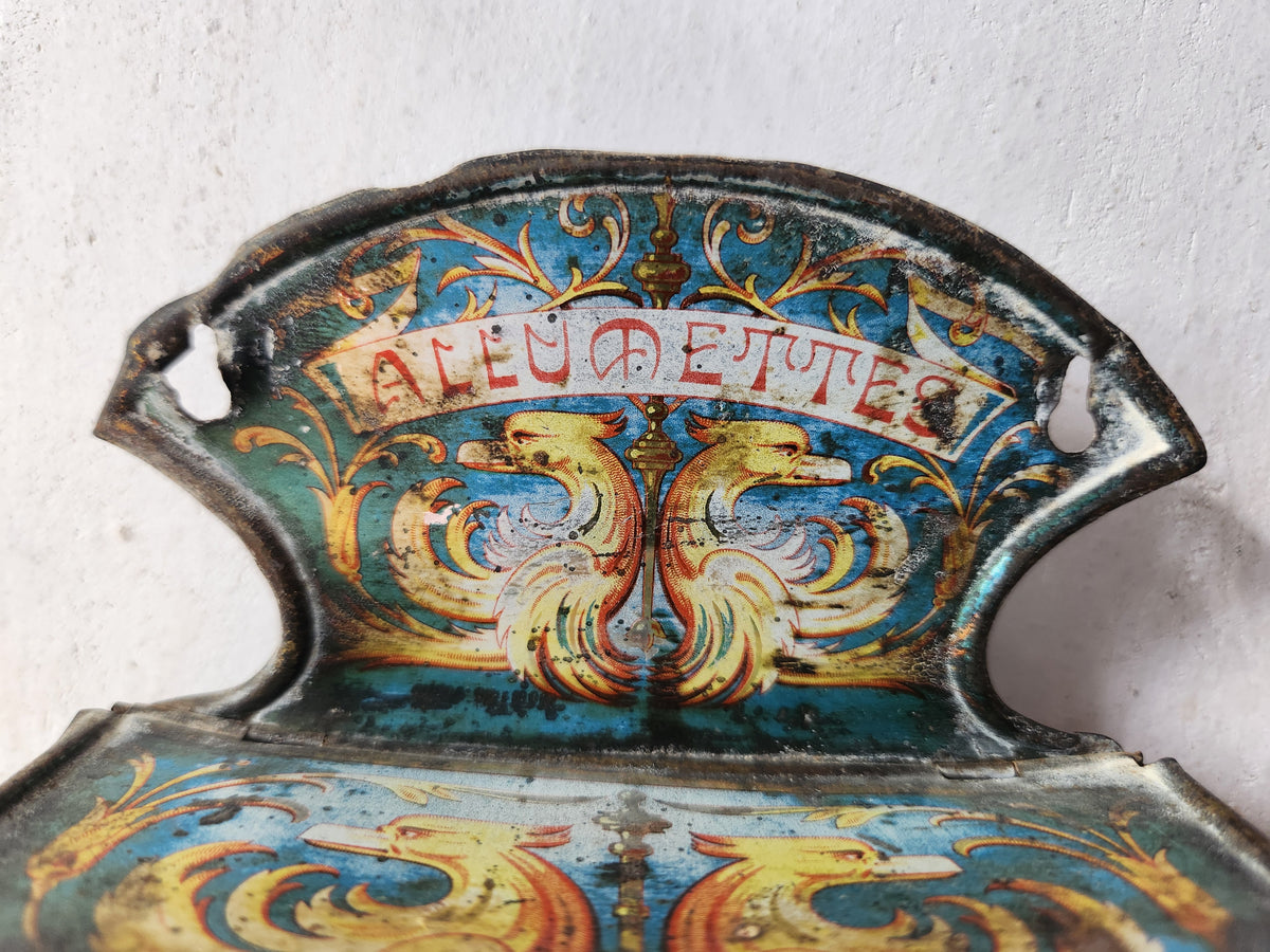 Antique French Tin Pyrogene Matches Holder For Wall Hanging